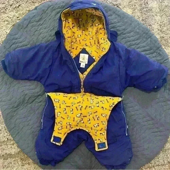 London fog vintage toddler snowsuit blue and yellow white dog pattern - Picture 2 of 6